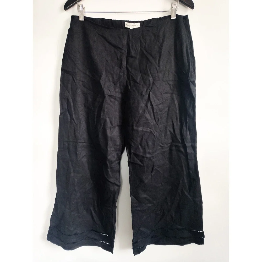 New Banana Republic Pants 12 Linen Kick Flare Lace Trim‎ Cropped Coastal Black